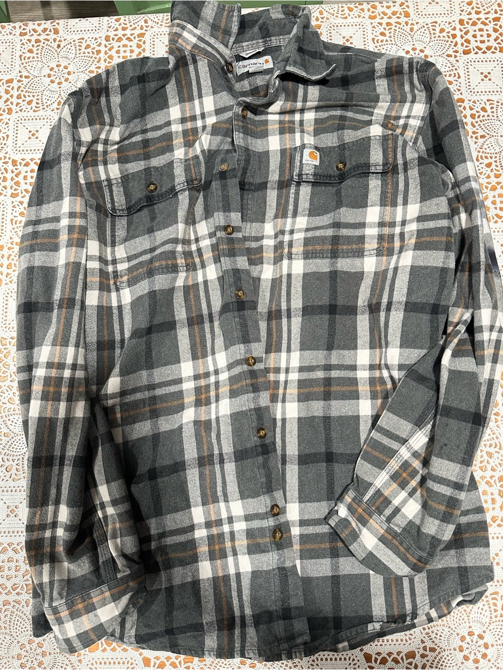 Carhartt Original Fit Flannel Shirt Mens XL Tall Gray Plaid Button Front FLAW